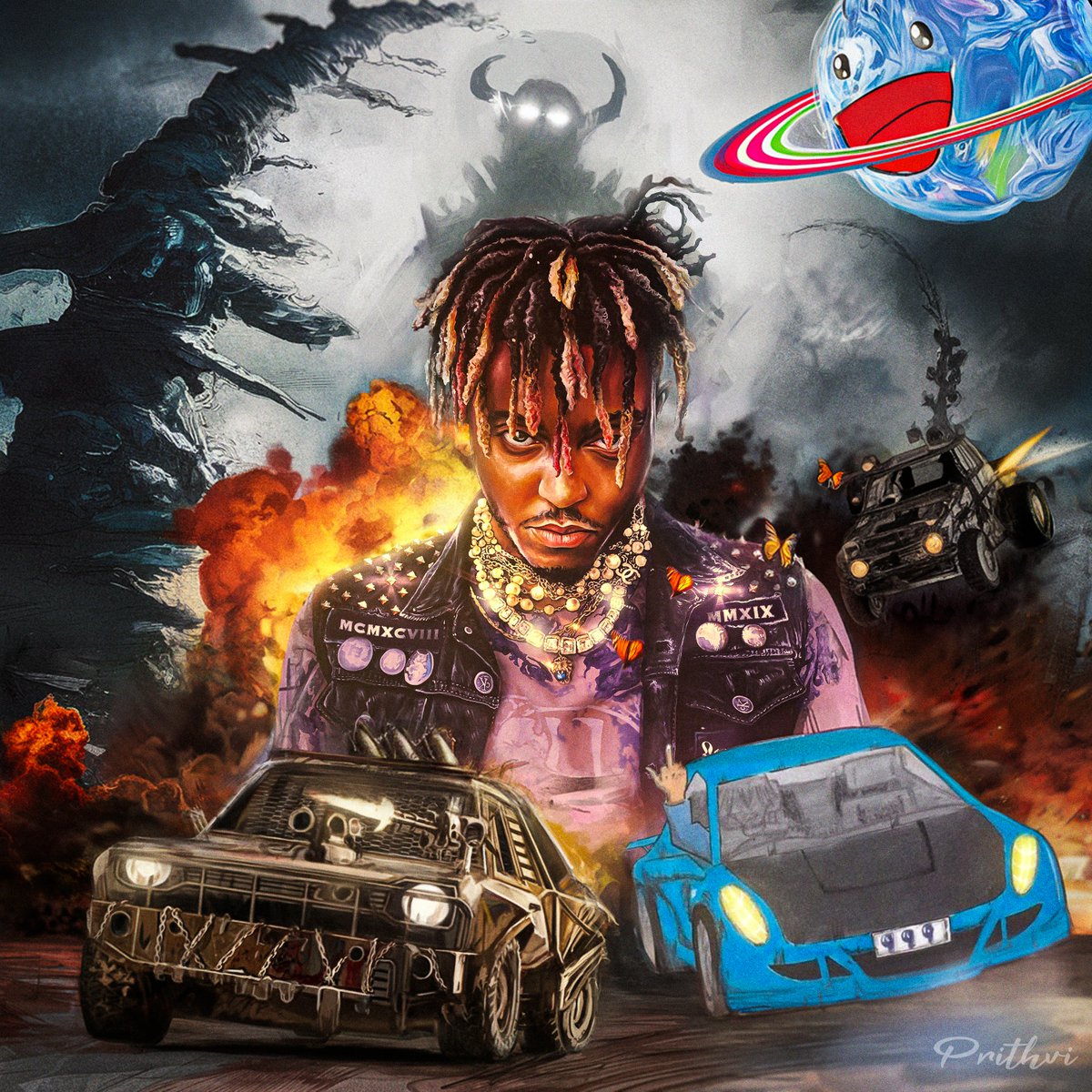 PrithviDesign's tweet image. Tried mixing Juice WRLD’s albums into one artwork