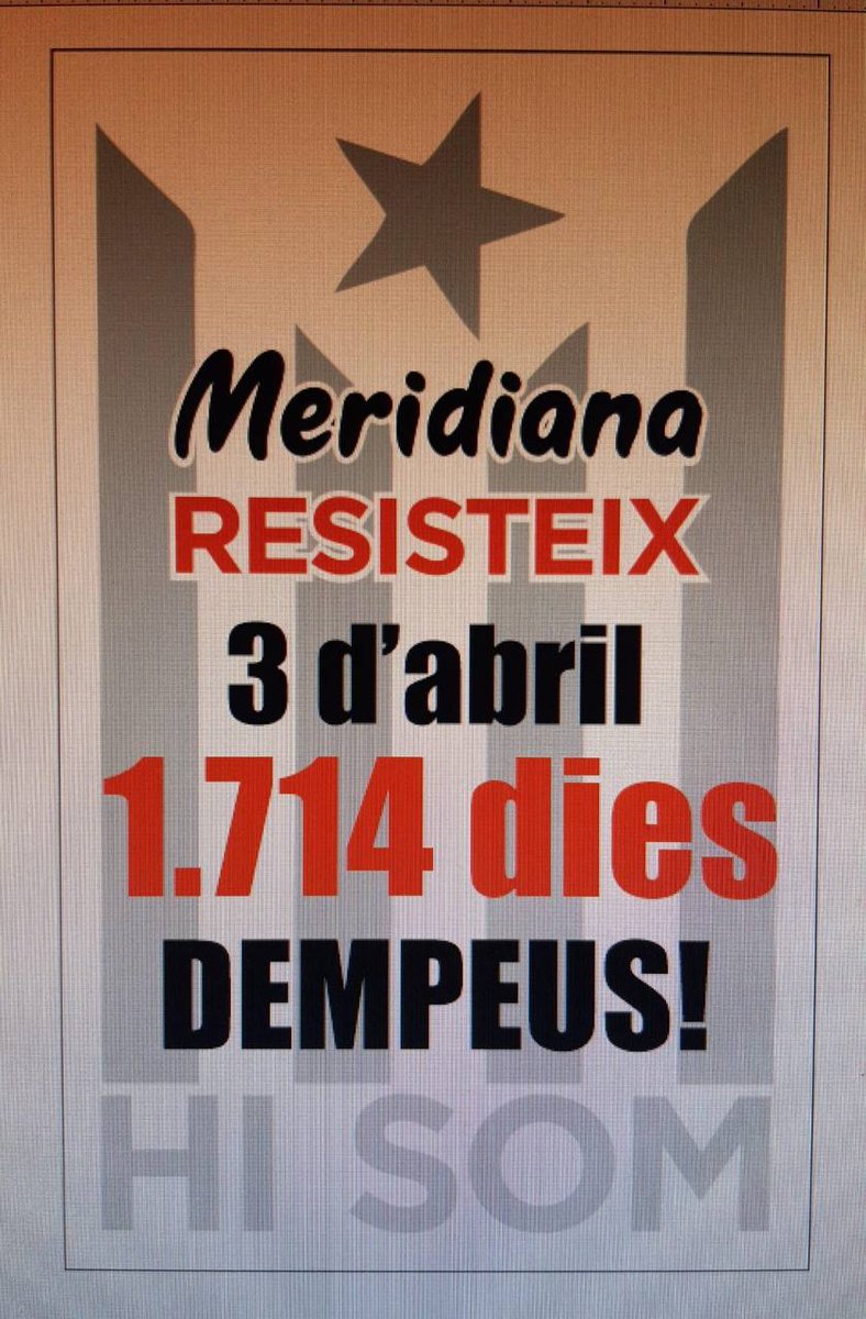 Kit Media Internacional (@kitmediaoficial) on Twitter photo El proper dia 3 d'Abril es compleixen 1.714 dies de <a href="/MeridianaResis1/">MeridianaResisteix</a>. Els IRREDUCTIBLES ens han preparat un acte molt especial amb actuacions i parlaments #EnDirecte des de Meridiana-Fabra i Puig.
Participació especial de Músics X La Llibertat, Els Krits, <a href="/lluisllach/">lluisllach</a>, El proper dia 3 d'Abril es compleixen 1.714 dies de <a href="/MeridianaResis1/">MeridianaResisteix</a>. Els IRREDUCTIBLES ens han preparat un acte molt especial amb actuacions i parlaments #EnDirecte des de Meridiana-Fabra i Puig.
Participació especial de Músics X La Llibertat, Els Krits, <a href="/lluisllach/">lluisllach</a>,