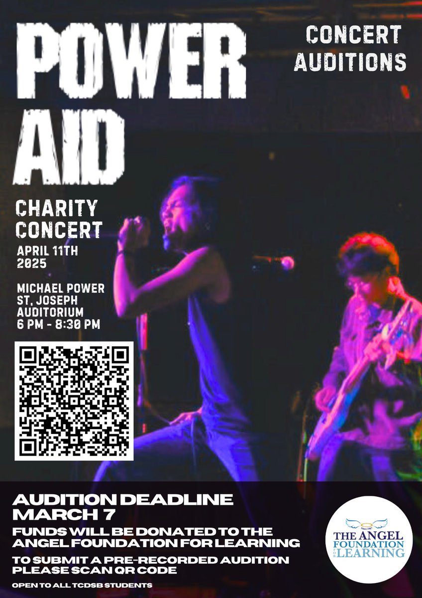 Michael Power/St. Joseph High School (@mpsj_tcdsb) on Twitter photo <a href="/MPSJ_TCDSB/">Michael Power/St. Joseph High School</a> Power Aid Charity Concert – April 11, 2025 🎤 Auditions Now Open! 🎶 <a href="/TCDSB/">Toronto Catholic District School Board</a> secondary students—show us your talent! 📅 Audition deadline: March 7, 2025 📢 Results posted during March Break! Follow @poweraid2025 on Instagram for updates! 🎵✨ #MPSJPowerAid <a href="/AFLToronto/">The Angel Foundation</a> <a href="/MPSJ_TCDSB/">Michael Power/St. Joseph High School</a> Power Aid Charity Concert – April 11, 2025 🎤 Auditions Now Open! 🎶 <a href="/TCDSB/">Toronto Catholic District School Board</a> secondary students—show us your talent! 📅 Audition deadline: March 7, 2025 📢 Results posted during March Break! Follow @poweraid2025 on Instagram for updates! 🎵✨ #MPSJPowerAid <a href="/AFLToronto/">The Angel Foundation</a>
