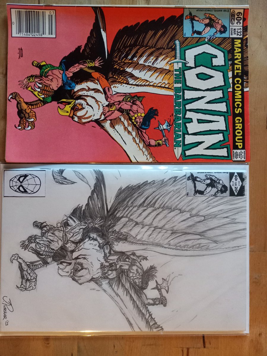 Lordoflek's tweet image. Do good things and you will be rewarded in life. Gave a friend a copy of Conan the Barbarian 241 (McFarlane cover) that they had been looking years for. Got a surprise gift in return. Their cover recreation of Conan 132. Slightly gobsmacked right now...