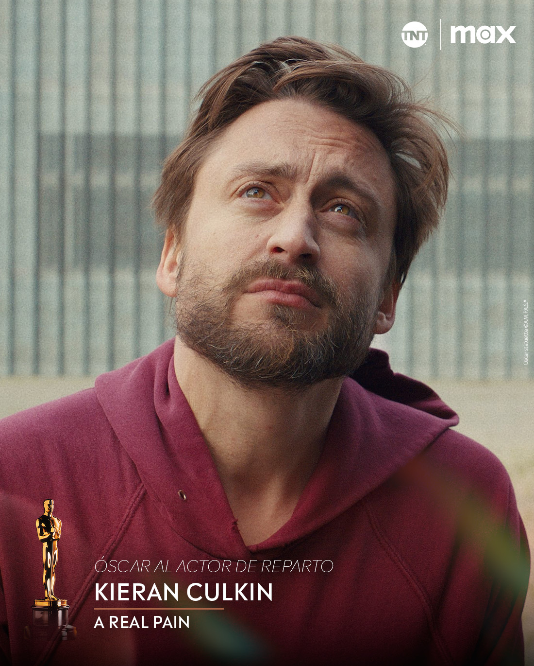 El Premio Oscar al Mejor Actor de Reparto es para Kieran Culkin por su participación en Un dolor real.