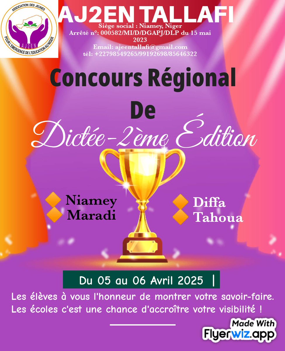 AssociationAJT's tweet photo. Concours de Dictée, un grand défi à relever....
@AbdoulKaderLaw9 
@unfpaniger 
@plan_niger https://t.co/MaTgFxkMEm