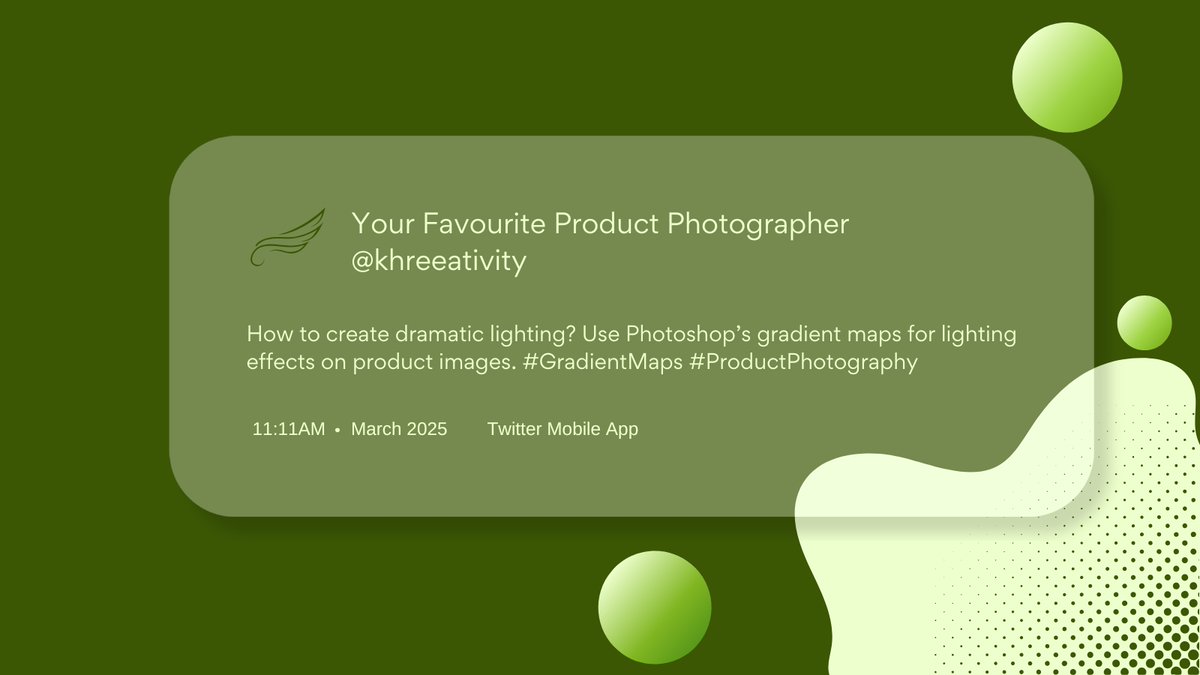 Khreeativity's tweet image. How do you create dramatic lighting? Use Photoshop’s gradient maps for lighting effects on product images. #GradientMaps #ProductPhotography