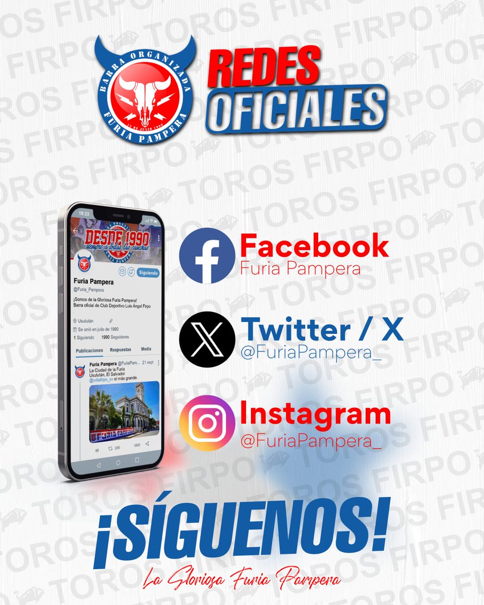 𝐒𝐈𝐆𝐔𝐄 𝐍𝐔𝐄𝐒𝐓𝐑𝐀𝐒 𝐃𝐈𝐅𝐄𝐑𝐄𝐍𝐓𝐄𝐒 𝐑𝐄𝐃𝐄𝐒
Recuerda estas son las redes oficiales De Furia Pampera
¡𝘚𝘰𝘮𝘰𝘴 𝘥𝘦 𝘭𝘢 𝘎𝘭𝘰𝘳𝘪𝘰𝘴𝘢 𝘍𝘶𝘳𝘪𝘢 𝘗𝘢𝘮𝘱𝘦𝘳𝘢!🔴⚪🔵