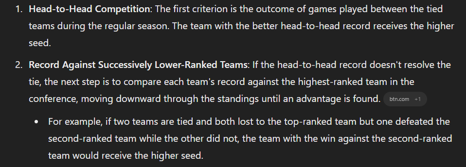 packeRanalytics's tweet photo. @drdhank @grahamdavis0 @HuesmannKyle Yeah, to elaborate bc I spent an hour racking my brain over this...

If ORE won, IU, NEB, and UI are in 3-way tie for 9-11 seeds. IU earns 9 with wins over NEB &amp; UI. UI wins tie-breaker with NEB bc UI beat USC (higher ranked seed). 

With ORE loss have 4-way tie, UI worst record. https://t.co/pPIWiij2hI