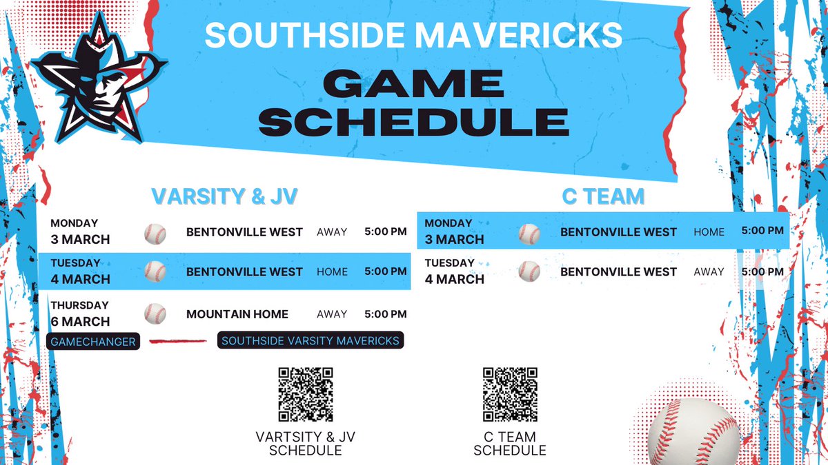 Mavs kick off conference play this week against Bentonville West. 💥⚾️ Come out and support the Mavs or catch us on Gamechanger.