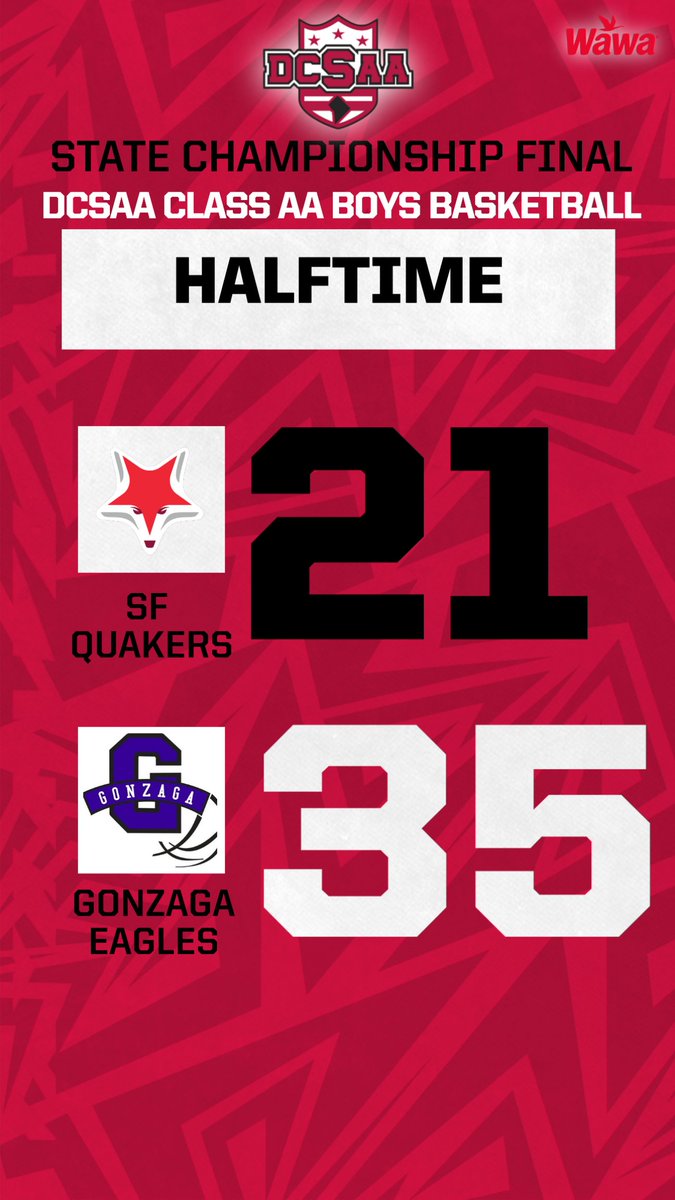 DCSAASports's tweet image. End of second quarter. Gonzaga eagles leading 32 - 21 at halftime against SF Quakers. #DCSAA #ClassAA #gameday #dcsaastatechampionship #basketball #boysbasketball