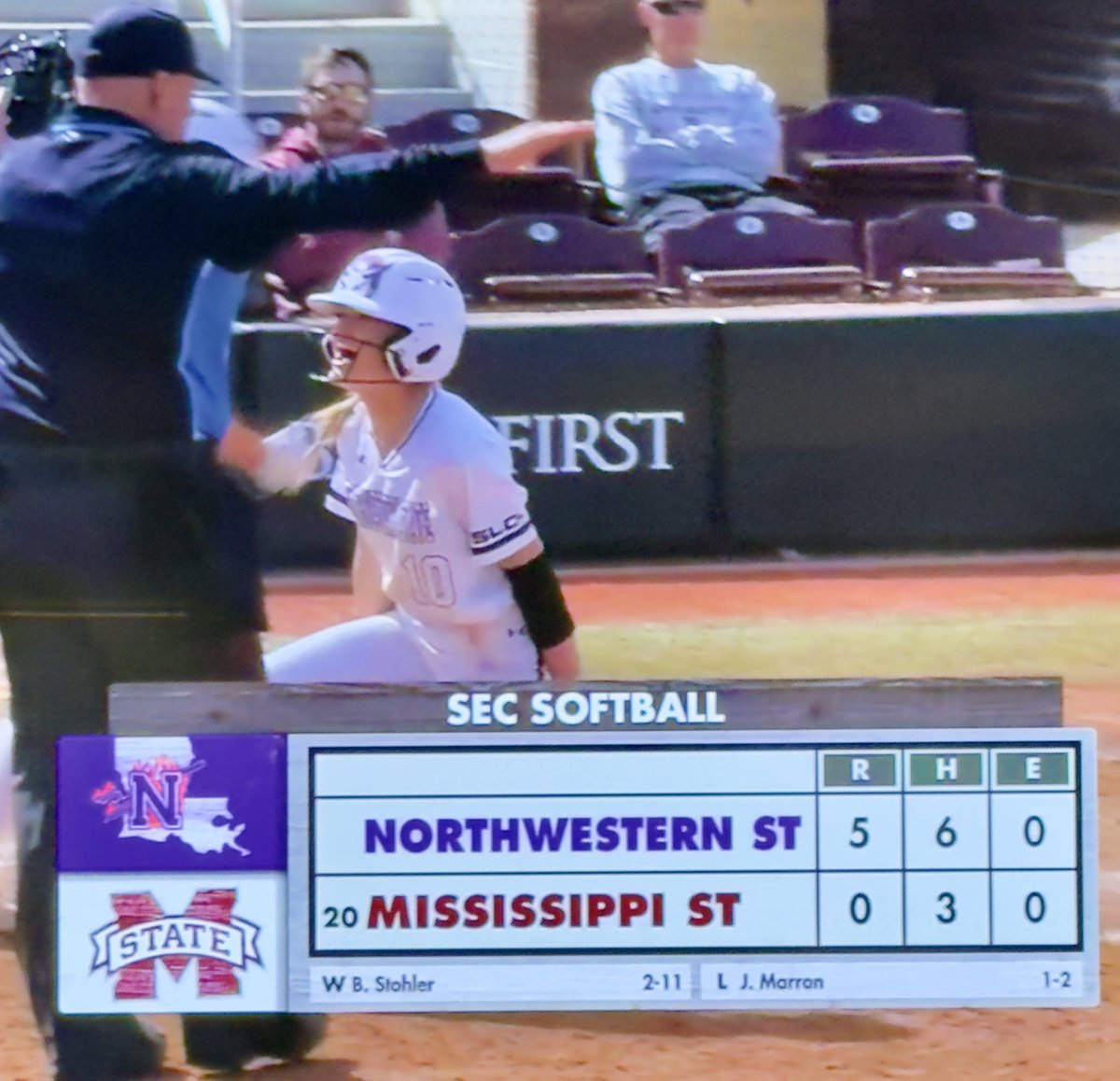 Patrick Netherton (@ptnetherton) on Twitter photo Hang it in the Louvre:
<a href="/NSUDemonsSB/">NSU Demons Softball</a> 5
#20 Mississippi State 0
Kudos to <a href="/CoachJenFuller/">Jenny Fuller</a> and <a href="/CoachBradF/">Brad Fuller</a> for their first ranked win Hang it in the Louvre:
<a href="/NSUDemonsSB/">NSU Demons Softball</a> 5
#20 Mississippi State 0
Kudos to <a href="/CoachJenFuller/">Jenny Fuller</a> and <a href="/CoachBradF/">Brad Fuller</a> for their first ranked win