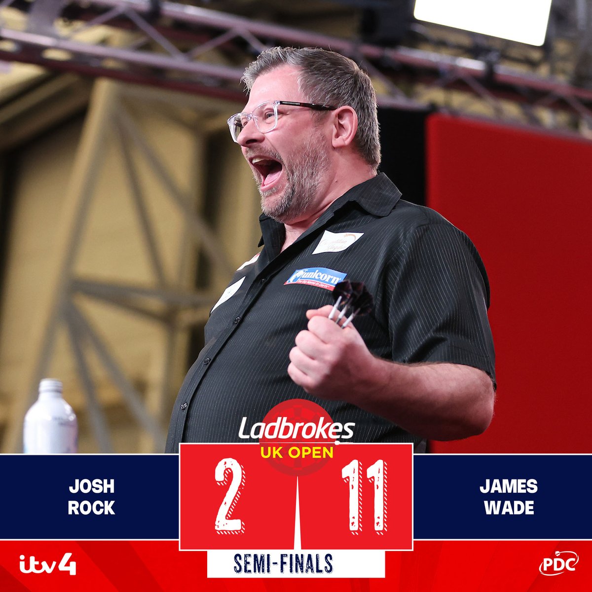 WADE ROUTS ROCK! 

James Wade storms through to his fourth UK Open final!

The three-time champion produces a vintage display to demolish Josh Rock and move a game away from glory in Minehead! 

📺 bit.ly/25UKOpenLive 
#UKOpenDarts