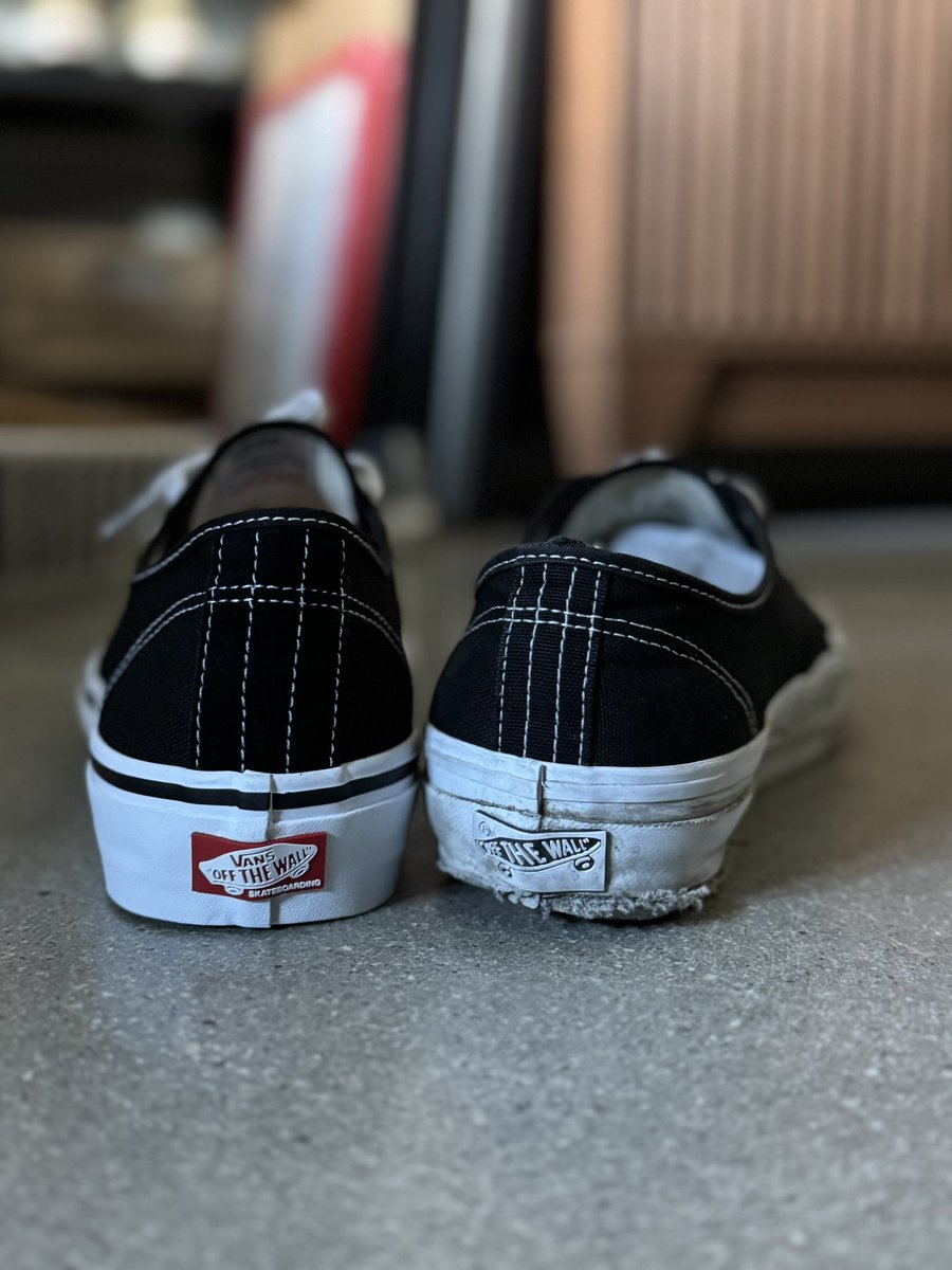 Vans Authentic has to be one of the most versatile sneakers ever made.

I constantly re-up on this shoe no matter what's trending.

On the right, worn out Reissue 44s (now gym shoes), the left, new pair of black Skate Authentic. 

A fresh pair of black Vans on hand is a must imo.