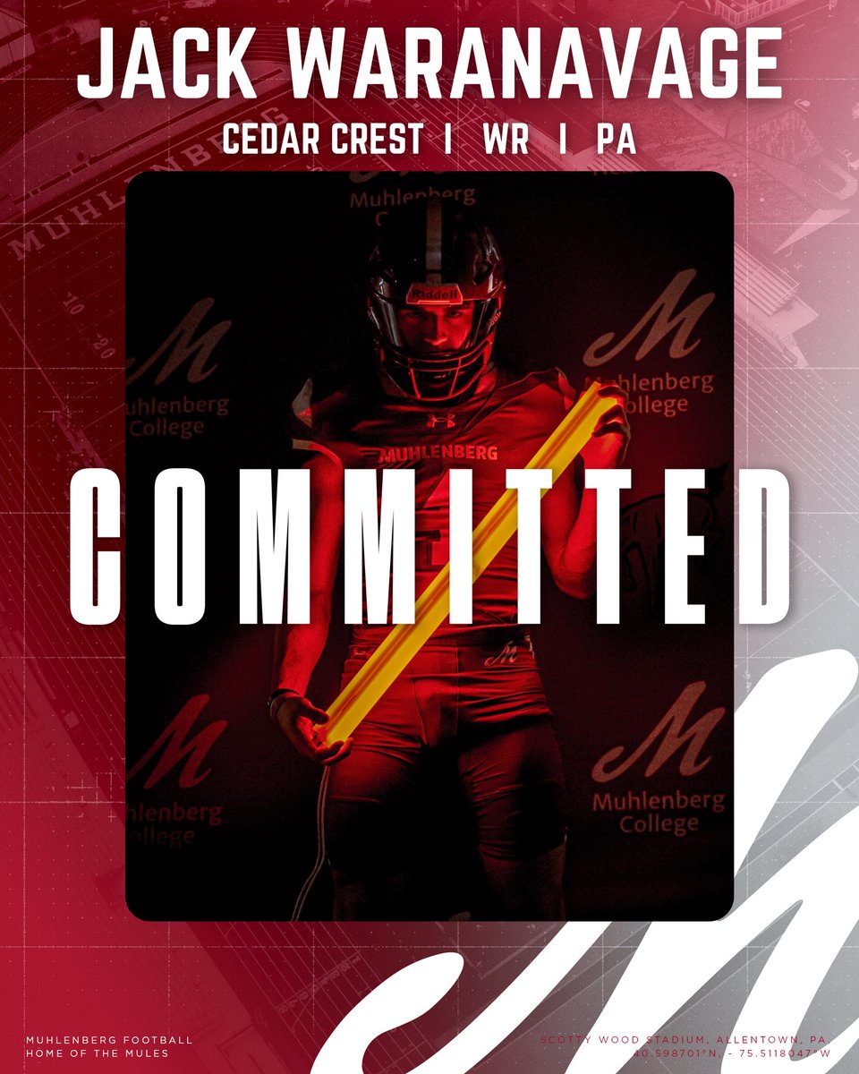 Jack Waranavage (@jackwar_4) on Twitter photo After extensive conversation with friends and family, I am continuing my academic and athletic career at <a href="/DigInMules/">Muhlenberg Football</a>! Grateful for this opportunity and thankful for everyone who has played a part in getting me to where I am today!!
Go Mules!! #DigIn
<a href="/CCrestFootball/">Cedar Crest Football</a> <a href="/LebCoSports1/">LebCoSports.com</a> After extensive conversation with friends and family, I am continuing my academic and athletic career at <a href="/DigInMules/">Muhlenberg Football</a>! Grateful for this opportunity and thankful for everyone who has played a part in getting me to where I am today!!
Go Mules!! #DigIn
<a href="/CCrestFootball/">Cedar Crest Football</a> <a href="/LebCoSports1/">LebCoSports.com</a>