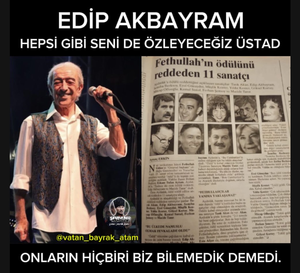 EDİP AKBAYRAM SENİ ÖZLEYECEĞİZ ÜSTAD

<a href="/farukkockozic/">Faruk Koç 💙</a>
<a href="/Azize_Turkoglu/">🇹🇷Azize TÜRKOĞLU🇹🇷</a> 
<a href="/BalaZeynep26556/">Atatürkçü Yazar ✍️ Zeynep Altınok</a> 
<a href="/ATAISIK_/">ATAKIZ</a> 
@1920Ataturk
<a href="/manolyalayy/">Manolya Alay</a>
 <a href="/inciabatuhan/">İnci</a>
<a href="/Damla48005712/">Su💧🧚‍♀️</a>