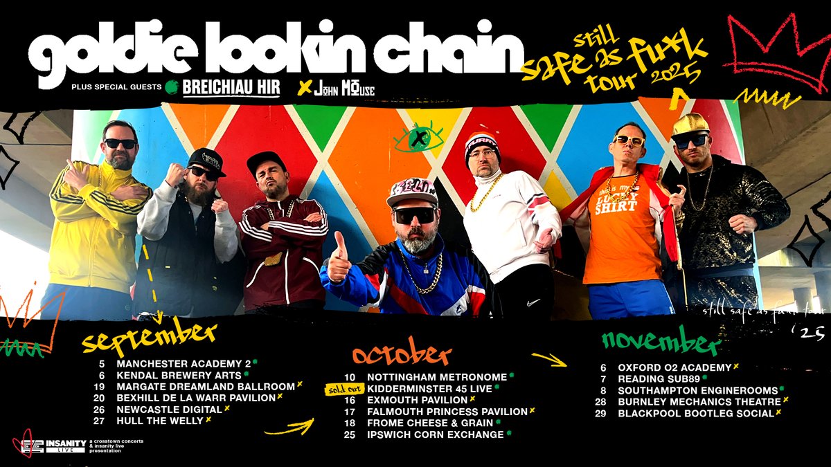 👑 OK, second bit of news of the day - we're going on tour with the true kings of Wales, Goldie Lookin Chain (GLC) this autumn! 

👑 OK, ail bit o newyddion y diwrnod - ni'n mynd ar daith gyda gwir frenhinoedd Cymru, Goldie Lookin Chain yn yr hydref! 

→ breichiauhir.com/live