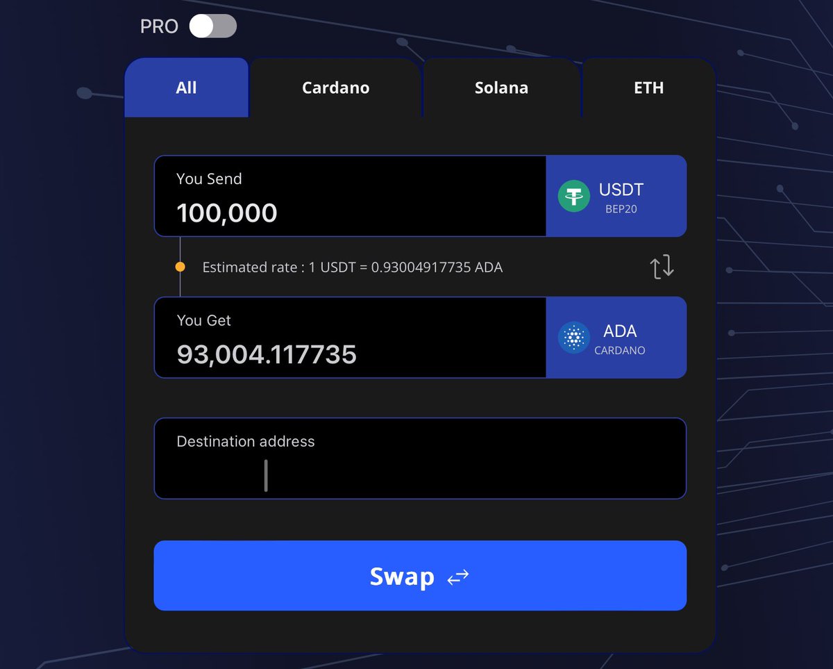 Do you wish to swap some $USDT or $USDC to $BTC, $SOL, $ADA, $XRP or 800 other coins?

Use uexapp.com

No registration required for a quick swap!

One of the best rates on the market, available in 99% of regions including USA!
