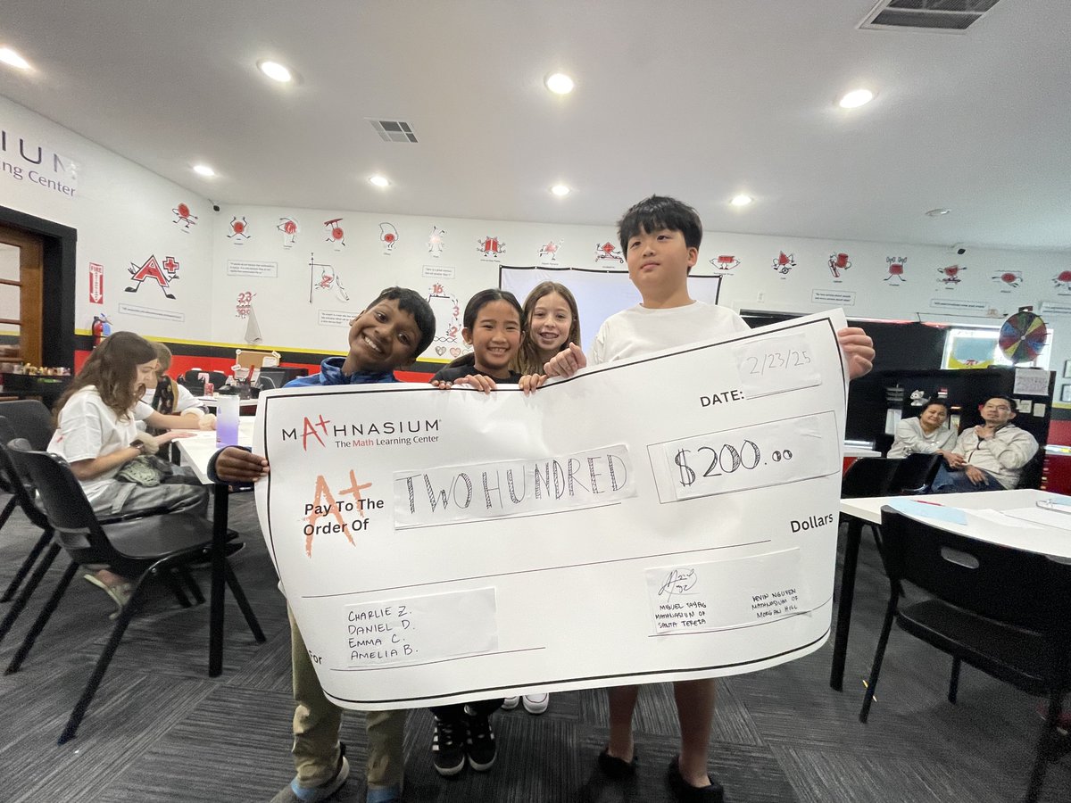 STMathnasium's tweet photo. Math, fun, and fierce competition! 🧮✨ Last Sunday's Math Quiz saw our talented Mathnasium students battling it out in a friendly showdown. Huge congratulations to the winning teams for taking home $200! 🎉👏#Mathnasium #Congratulations https://t.co/6PFHwHAatg