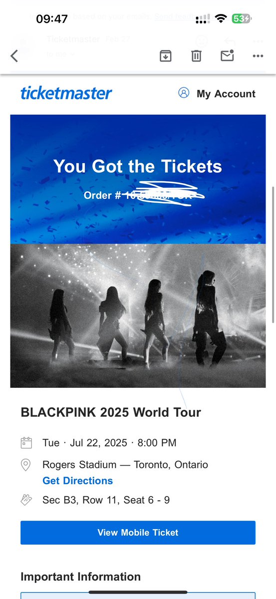 planetarium613's tweet photo. Is anyone looking for BLACKPINK tickets for (July 22, 2025) at Rogers Stadium, Toronto? 
🎟 (4) Floor Seated Tickets
📍 Section B3, Row 10, Seats 6-9, 6-7 or 8-9
💰 $1000 for both (same price as purchased!)
DM me if interested!#BLACKPINK #BlackpinkWorldTour2025 #Toronto https://t.co/PSFwVKGd3j