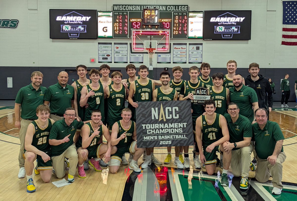 #NACCmbkbtrn 🏆🏀 | Congratulations to the 2025 <a href="/NACC_sports/">NACC</a> Men's Basketball Tournament champions - <a href="/sncathletics/">St. Norbert College Athletics</a>!

#NACCtion #d3hoops