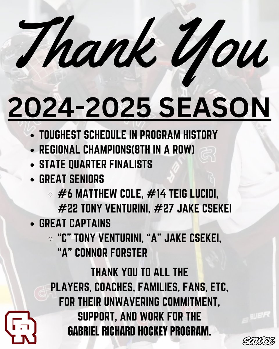 GRPioneersHcky's tweet photo. Thank you to all players, coaches, families, fans, etc, for their unwavering commitment, support, and work for the Gabriel Richard Hockey program.

#EveryVictoryEarned https://t.co/0nZFVGViBR