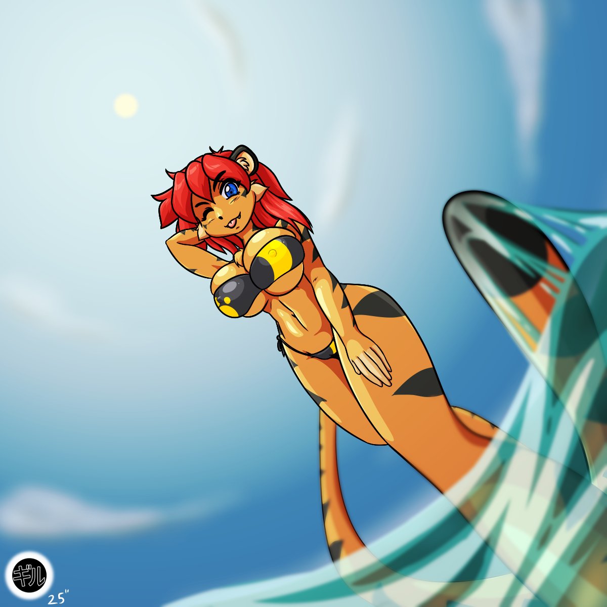 B Day pic for <a href="/Nekonny/">The Drawing Cat</a> of Tina dipping at the beach.