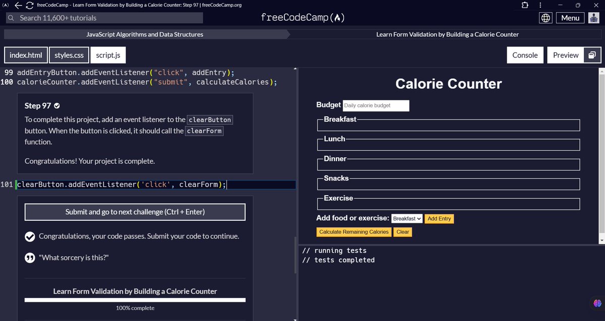 ekojoecovenant's tweet image. Day 99:
FreeCodeCamp JavaScript Tutorial:
- Completed "Functional Programming"
- Completed "Calorie Counter"
- Completed "Random Background Changer"
- Started "Intermediate Algorithm Scripting"
#100DaysofJavaScript #Day99