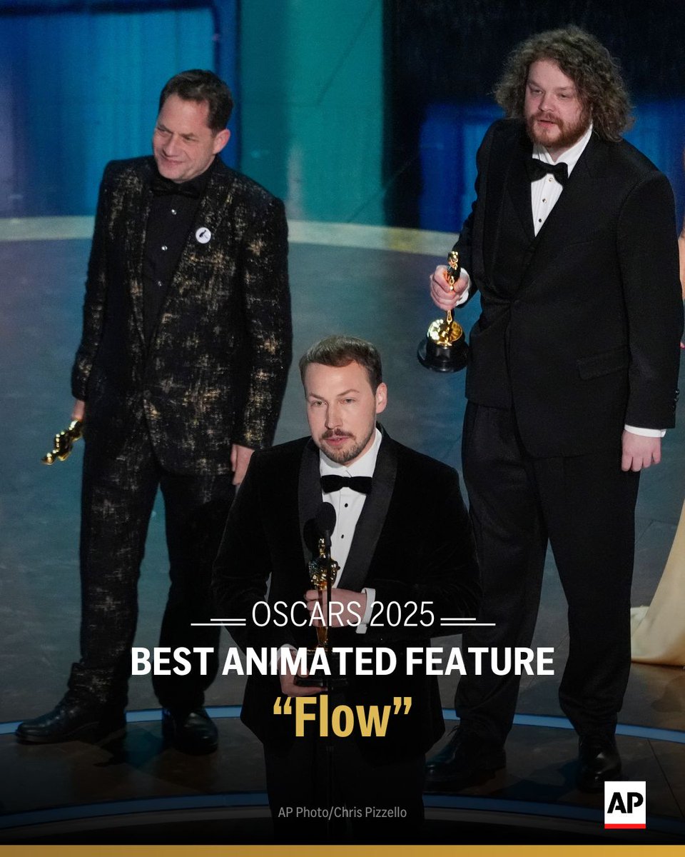“Flow," a wordless cat parable, wins the Oscar for best animated feature. It is the first Latvian film to be nominated at the Academy Awards. bit.ly/41CDR0F
