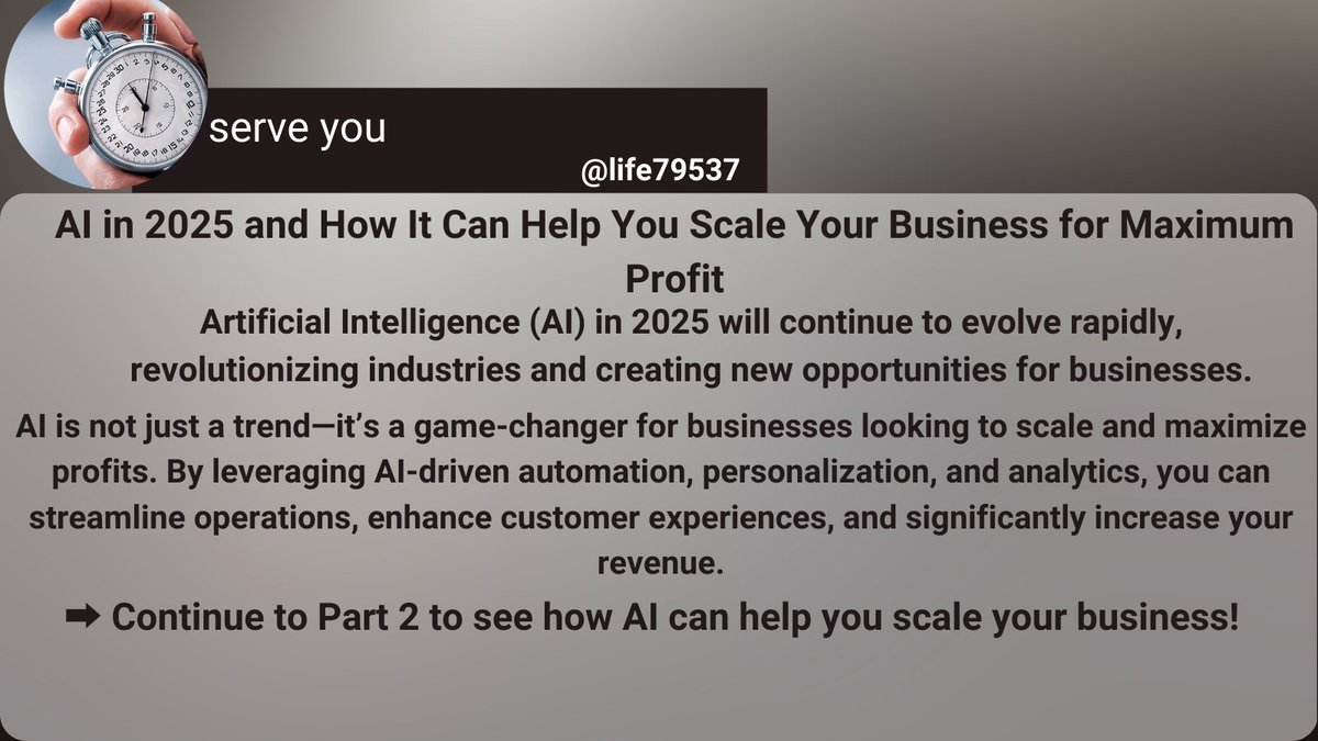 life79537's tweet image. Follow me (this is guide) for more insights to help you win in 2025 and beyond! 🚀 
#AI2025 #FutureTech #ProfitWithAI  #BusinessGrowth #EducationRevolution 
💡 This is your golden ticket. Don’t just read it—USE IT!
👉 Share this &amp;amp; start profiting from the AI revolution TODAY!