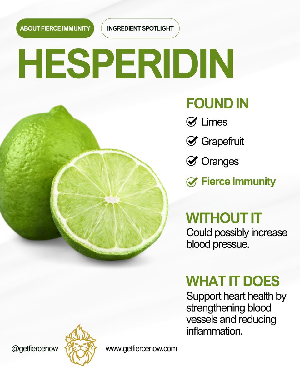 GetFierceNow's tweet image. Hesperidin isn’t just found in citrus—it’s packed into every bottle of Fierce Immunity! 🍋✨ 

Supporting heart health, reducing inflammation, and strengthening blood vessels, it’s here to keep you feeling fierce. #StayFierce #FierceImmunity