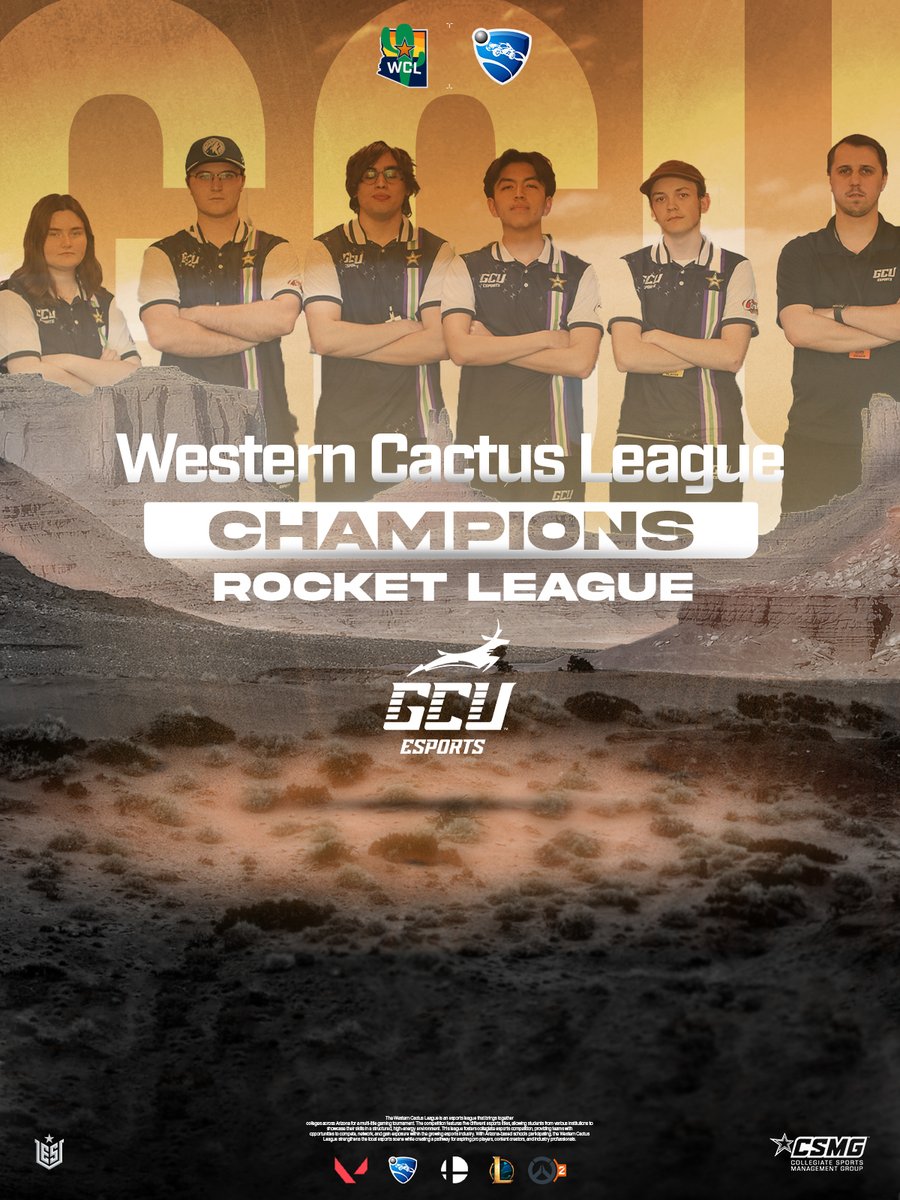 Esports_GCU's tweet image. There you have it! @Esports_GCU makes history, defeating @AZEsportsClub 4-1 in the 2025 WCL Rocket League Championship and securing a ticket to the 2025 May Madness! Great game, UofA!

#esportsu #2025WCL #gaming