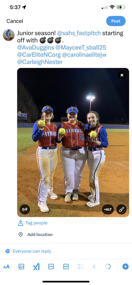 Brianna White (@2026briannwhite) on Twitter photo Junior season! 3run HR <a href="/sahs_fastpitch/">SAHS Fastpitch</a> Starting off with 💣💣💣
<a href="/AvaDuggins/">Ava Duggins</a> <a href="/MayceeT_sball25/">Maycee Tickle</a> <a href="/CarleighNester/">Carleigh Nester</a> <a href="/CarEliteNCorg/">@CarolinaEliteOrg</a> <a href="/carolinaelitejw/">carolinaelitejw</a> Junior season! 3run HR <a href="/sahs_fastpitch/">SAHS Fastpitch</a> Starting off with 💣💣💣
<a href="/AvaDuggins/">Ava Duggins</a> <a href="/MayceeT_sball25/">Maycee Tickle</a> <a href="/CarleighNester/">Carleigh Nester</a> <a href="/CarEliteNCorg/">@CarolinaEliteOrg</a> <a href="/carolinaelitejw/">carolinaelitejw</a>