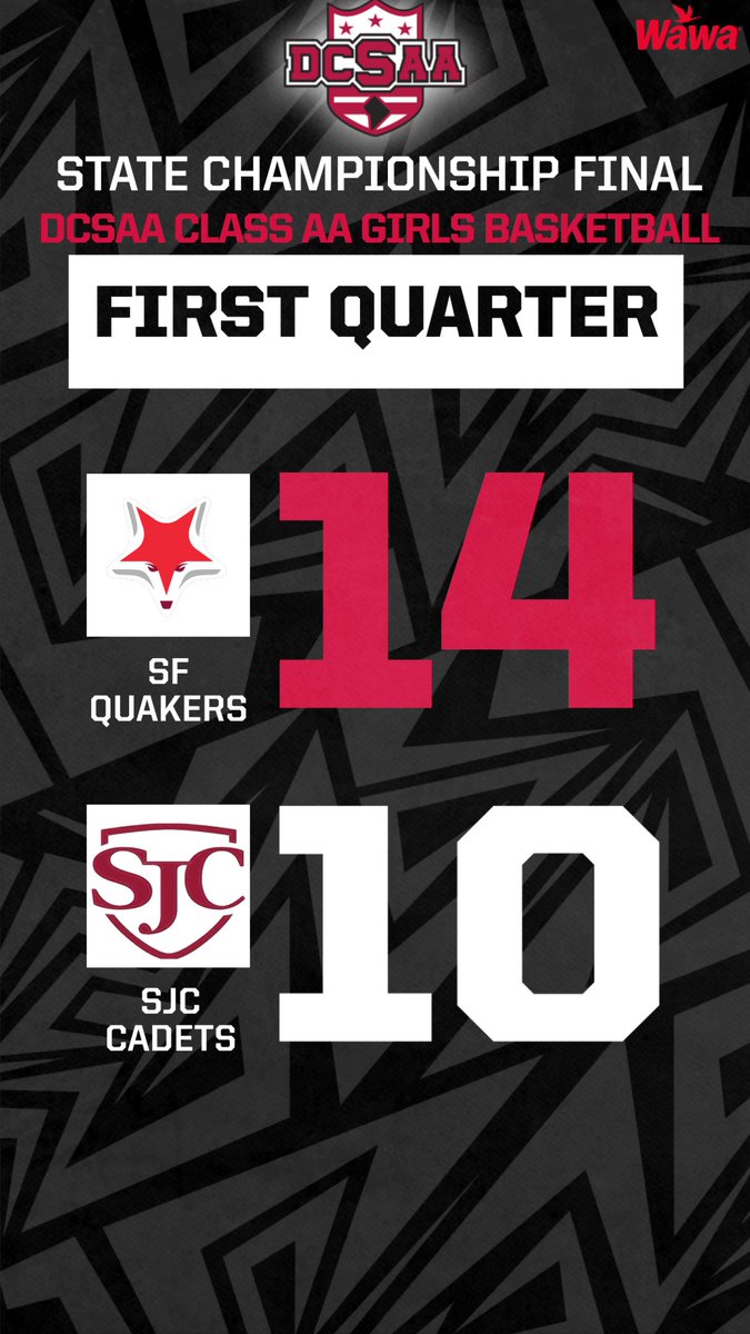 DCSAASports's tweet image. End of first quarter SF Quakers 14 - SJC Cadets 10. #DCSAA #ClassAA #gameday #dcsaastatechampionship #basketball #dcbasketball #girlsbasketball