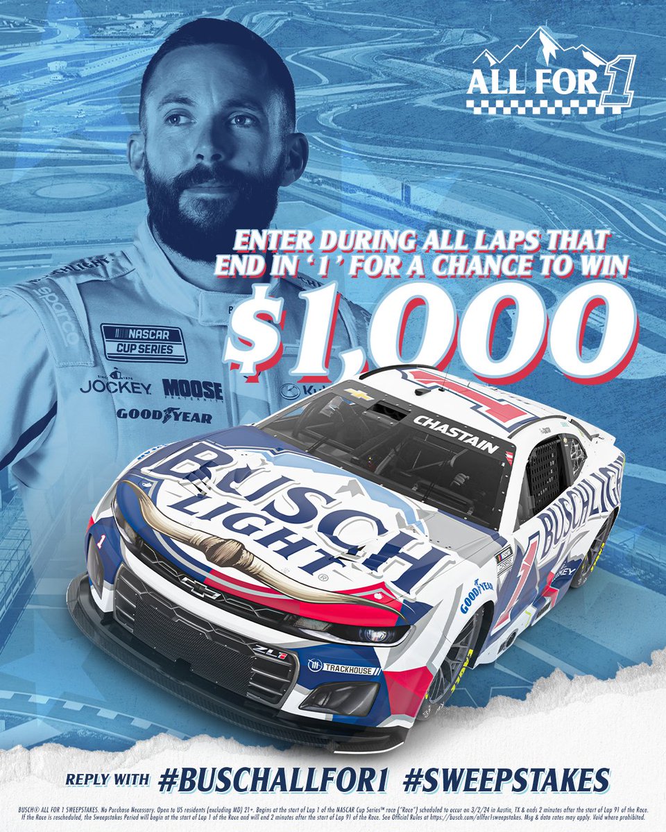 Busch Beer (@buschbeer) on Twitter photo HERE’s another chance to WIN $1K!
REPLY NOW with #BuschAllFor1 #Sweepstakes for a chance to win <a href="/NASCARatCOTA/">NASCAR at COTA</a> #EchoParkGP #NASCARatCOTA HERE’s another chance to WIN $1K!
REPLY NOW with #BuschAllFor1 #Sweepstakes for a chance to win <a href="/NASCARatCOTA/">NASCAR at COTA</a> #EchoParkGP #NASCARatCOTA