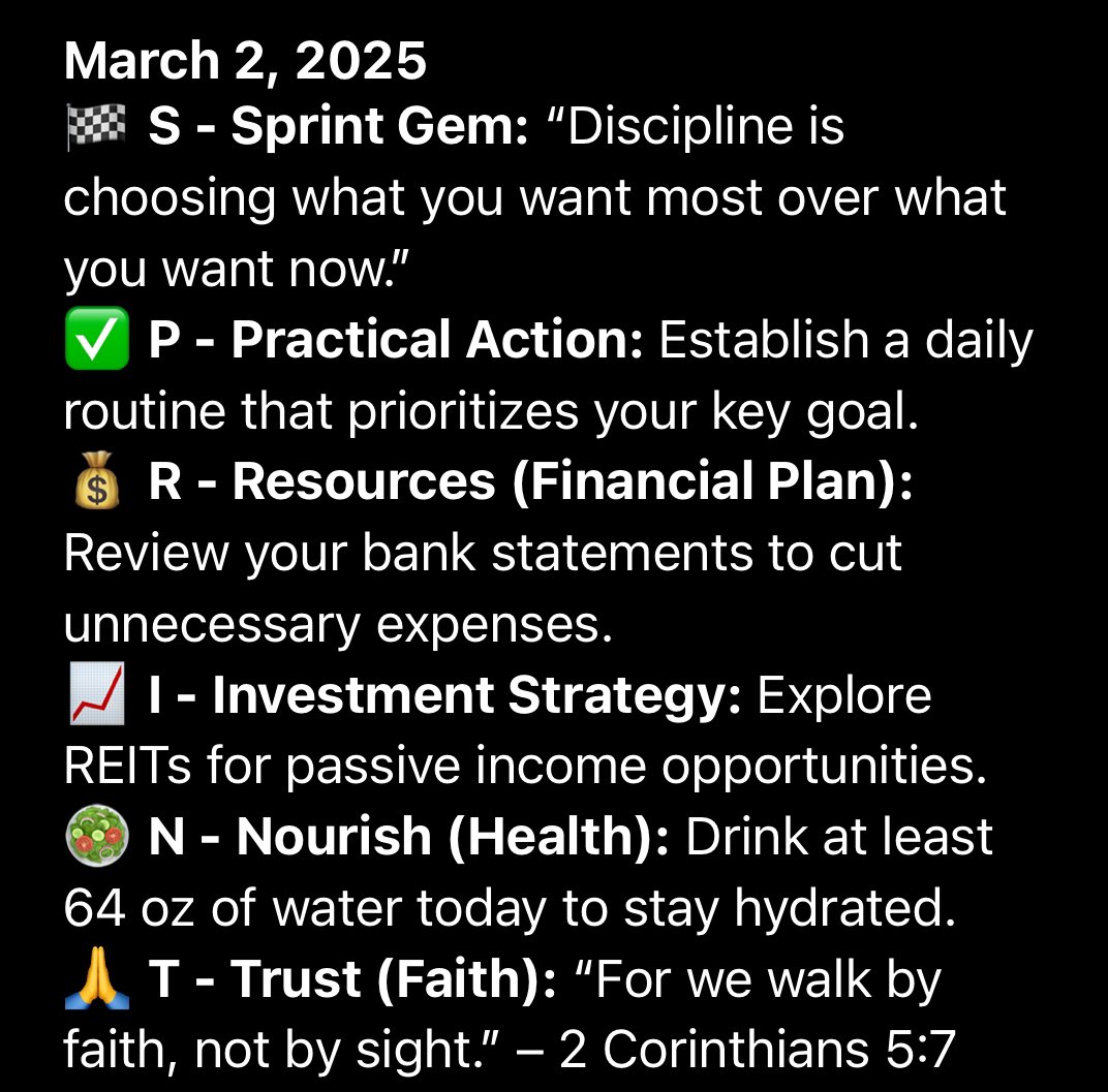 Success_Sprint's tweet photo. #SPRINT #Discipline #DailyRoutine #SaveMoney #InvestSmart #Hydration #FaithJourney https://t.co/ivQKzxzj0F