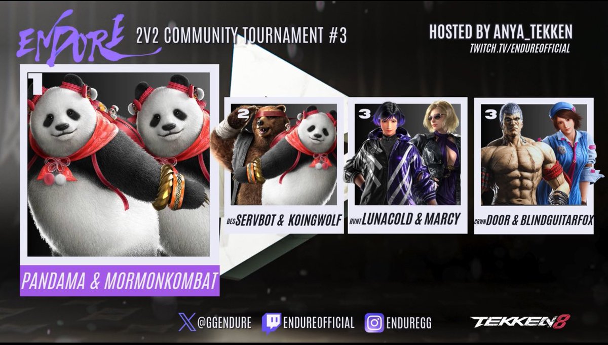 Forgot to post the results of the endure 2v2. It was a Beary good grand finals.