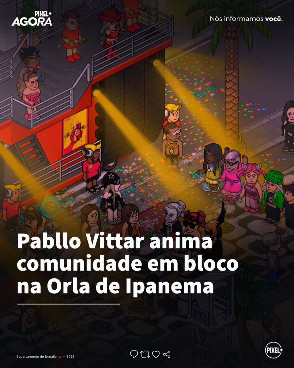 pixelplushb's tweet image. 🆕 #PixelAgora — NÓS INFORMAMOS VOCÊ 📰

A folia no @MeuHabblet já iniciou! 🥳

Neste sábado (01), a cantora Pabllo Vittar animou a comunidade com um bloco super divertido na Orla de Ipanema, cantando seus sucessos.

O evento foi realizado pela @riohabblet.