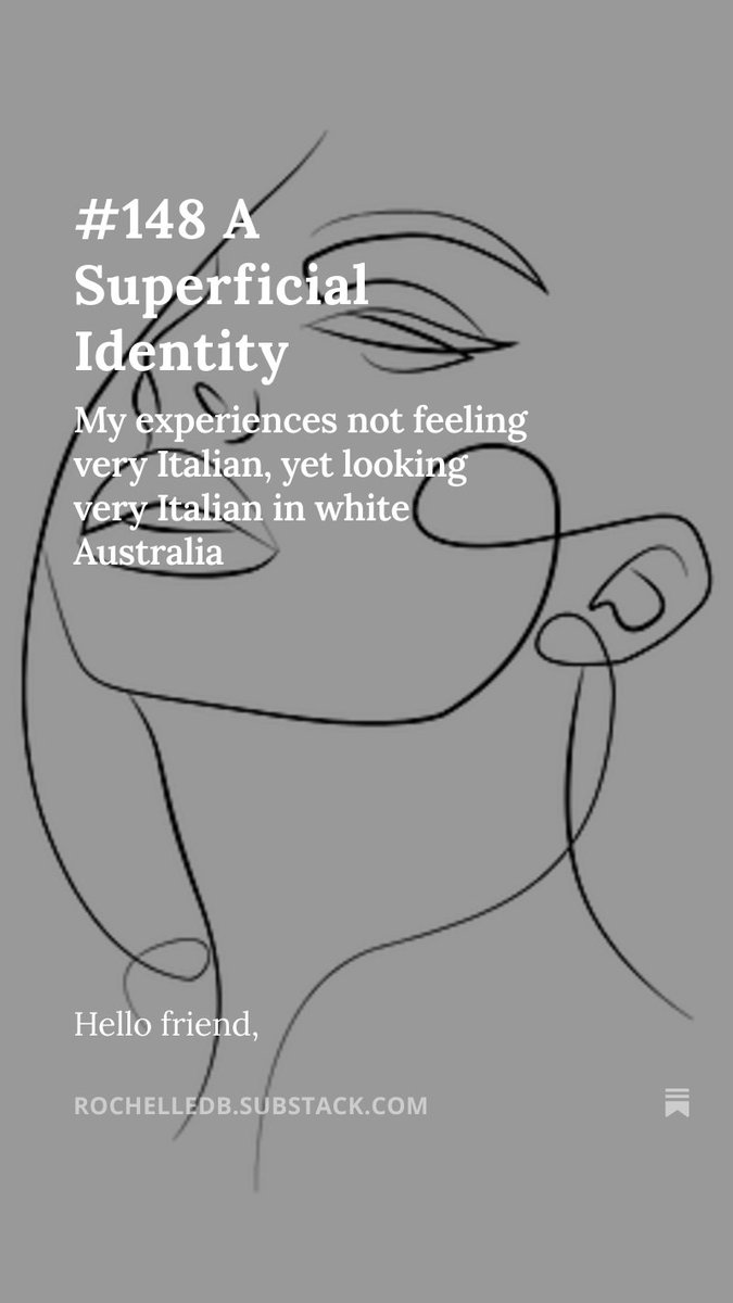 Read about my experiences not feeling very Italian, yet looking very Italian in white Australia.

open.substack.com/pub/rochelledb…