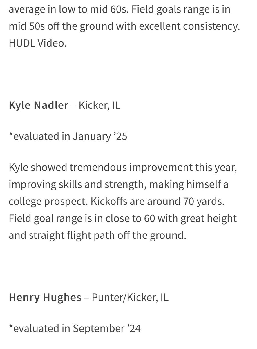 Kyle Nadler (@kylenad5) on Twitter photo Big thanks to <a href="/thekickingcoach/">The Kicking Coach</a> for the kind words on his top 2026 recruits list.
<a href="/CoachDanMcGuire/">Dan McGuire</a> <a href="/YHSAthletics115/">Yorkville Foxes</a> <a href="/thekickingcoach/">The Kicking Coach</a> <a href="/Chris_Sailer/">Chris Sailer Kicking</a> Big thanks to <a href="/thekickingcoach/">The Kicking Coach</a> for the kind words on his top 2026 recruits list.
<a href="/CoachDanMcGuire/">Dan McGuire</a> <a href="/YHSAthletics115/">Yorkville Foxes</a> <a href="/thekickingcoach/">The Kicking Coach</a> <a href="/Chris_Sailer/">Chris Sailer Kicking</a>