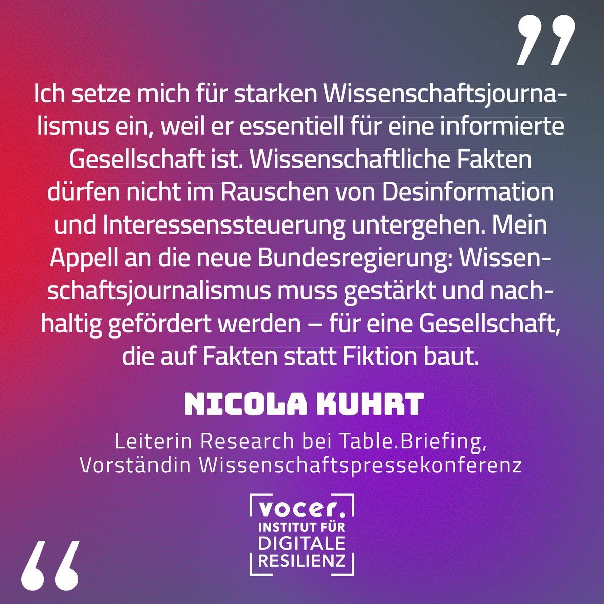 VOCER (@voiceofvocer) on Twitter photo „Wissenschaftsjournalismus muss gestärkt werden – für eine Gesellschaft, die auf Fakten statt Fiktion baut“, fordert <a href="/nicolakuhrt/">Nicola Kuhrt 🌈</a> (<a href="/TableBriefings/">Table.Briefings</a>) auf dem VOCAMP #refoundingdemocracy2025.
Mehr zu #refoundingdemocracy👉 digitale-resilienz.org
#Journalismus #Resilienz „Wissenschaftsjournalismus muss gestärkt werden – für eine Gesellschaft, die auf Fakten statt Fiktion baut“, fordert <a href="/nicolakuhrt/">Nicola Kuhrt 🌈</a> (<a href="/TableBriefings/">Table.Briefings</a>) auf dem VOCAMP #refoundingdemocracy2025.
Mehr zu #refoundingdemocracy👉 digitale-resilienz.org
#Journalismus #Resilienz