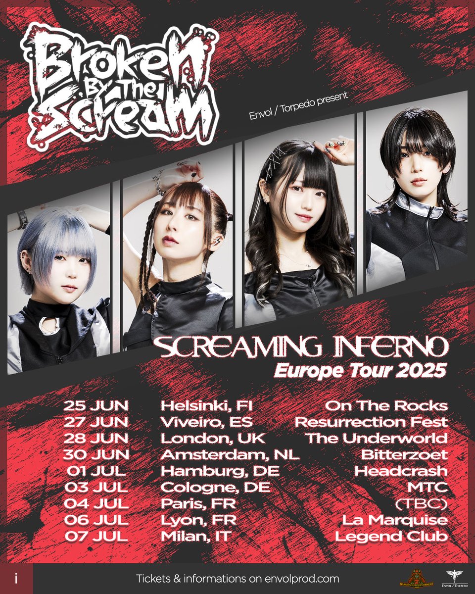 Envolprod (@envoltorpedo) on Twitter photo ❤️🔥 BROKEN BY THE SCREAM - SCREAMING INFERNO Europe Tour ❤️🔥
After a successful debut European tour, <a href="/BBTS_koushiki/">Broken By The Scream</a> is already coming back to Europe in 2025!
🎟️ Tickets available from the 7th of March at 10am CET on envolprod.com ❤️🔥 BROKEN BY THE SCREAM - SCREAMING INFERNO Europe Tour ❤️🔥
After a successful debut European tour, <a href="/BBTS_koushiki/">Broken By The Scream</a> is already coming back to Europe in 2025!
🎟️ Tickets available from the 7th of March at 10am CET on envolprod.com