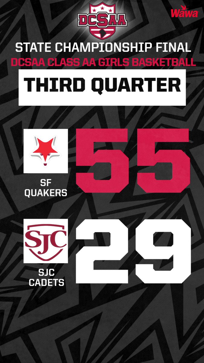 DCSAASports's tweet image. End of third quarter. Quakers 55 - Cadets 29. #DCSAA #ClassAA #gameday #dcsaastatechampionship #basketball #dcbasketball #girlsbasketball