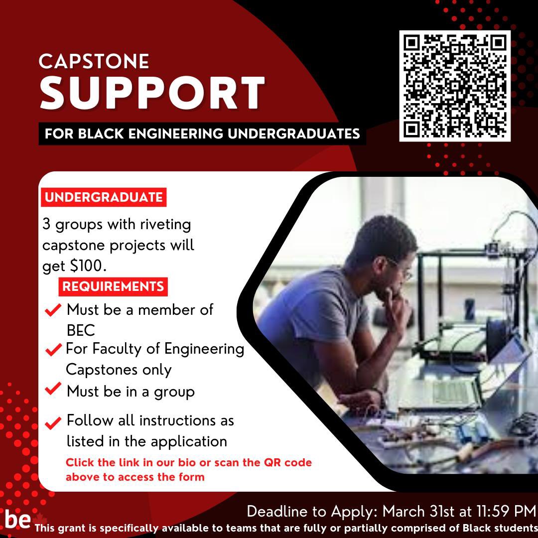 CanadaEngineers's tweet image. Calling Black Engineering Students! 

working on an innovative research project or an exciting capstone? Black Engineers of Canada (BEC) is offering Research/Project Support!

#BlackEngineersofCanada
#EngineeringSupport #STEM #CapstoneProject