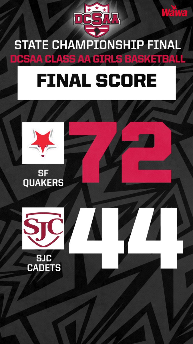 DCSAASports's tweet image. Final score. Quakers 72 - Cadets 44. #DCSAA #ClassAA #gameday #dcsaastatechampionship #basketball #dcbasketball #girlsbasketball