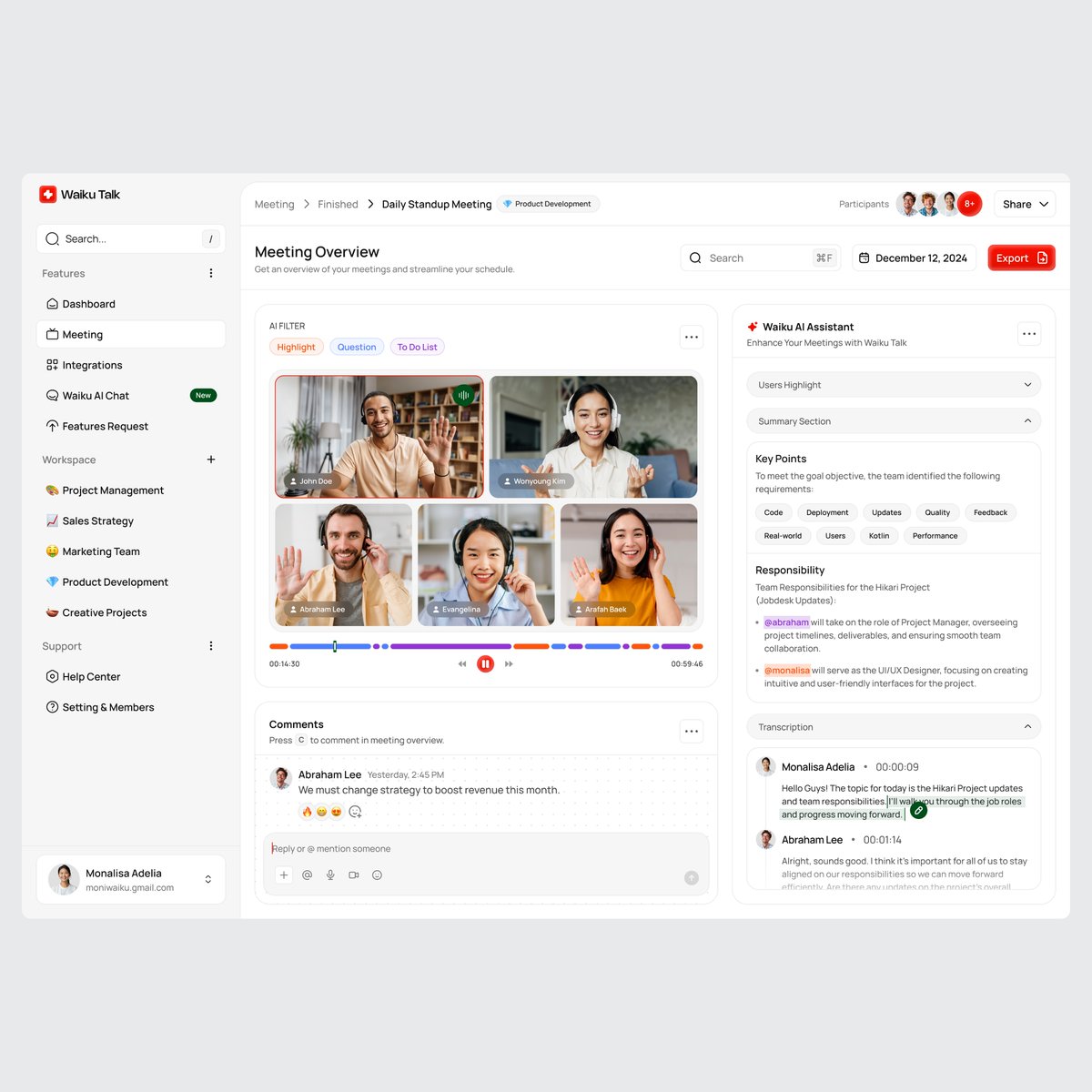[Full Preview] Waiku Talk - AI Meeting Dashboard    

#lightmode #meetingdashboard #uiux #uidesign