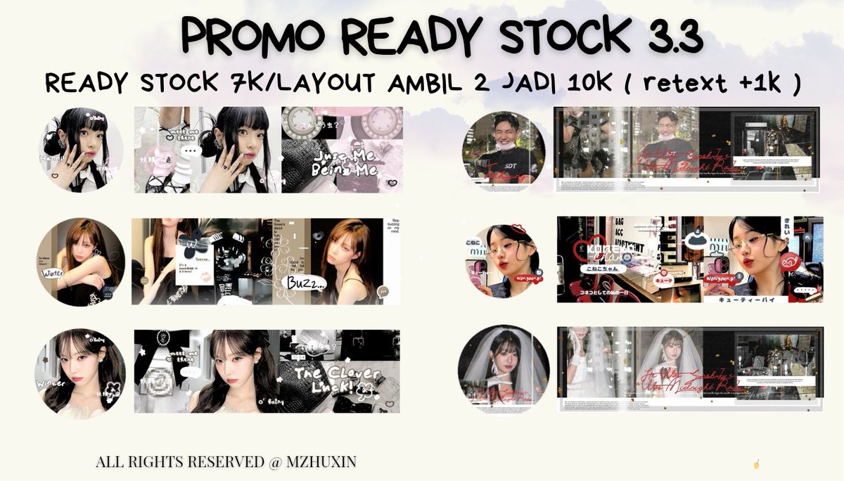 help repost mentemen! 

hai aku mauu promo 3.3 layout ready stock aku jadi 7k/layout take 2 jadi 10k  iaaa!! yuk jajankk ini banyak stok foto terbaru semuaaa!! promo cuman sampe besok ajaaa yaa!! bisa buat sponsoran jugaaa!! ayooo jjnk skrg!!! 

#zonauang #zonaba #zonabu