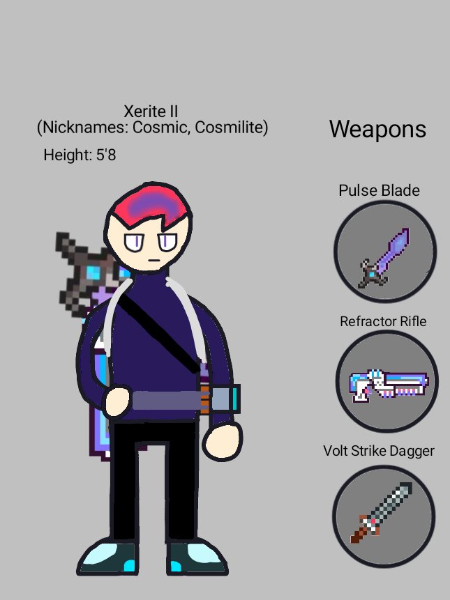 It's about time where I realized that I should make a new drawing of Xerite II, so here it is, a semi proper reference sheet of the idiot (and like my other drawings, it's of course not good)