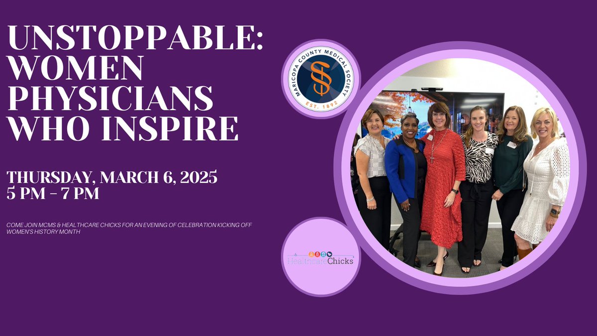 Maricopa County Medical Society (MCMS) (@mcmedsociety) on Twitter photo Don't miss out on celebrating #WomensHistoryMonth by joining <a href="/MCMedSociety/">Maricopa County Medical Society (MCMS)</a> for "Unstoppable: Women Physicians Who Inspire" Soiree this Thursday, 3/6, starting at 5 PM.
Click here to register: mcmsonline.com/event-details/… Don't miss out on celebrating #WomensHistoryMonth by joining <a href="/MCMedSociety/">Maricopa County Medical Society (MCMS)</a> for "Unstoppable: Women Physicians Who Inspire" Soiree this Thursday, 3/6, starting at 5 PM.
Click here to register: mcmsonline.com/event-details/…