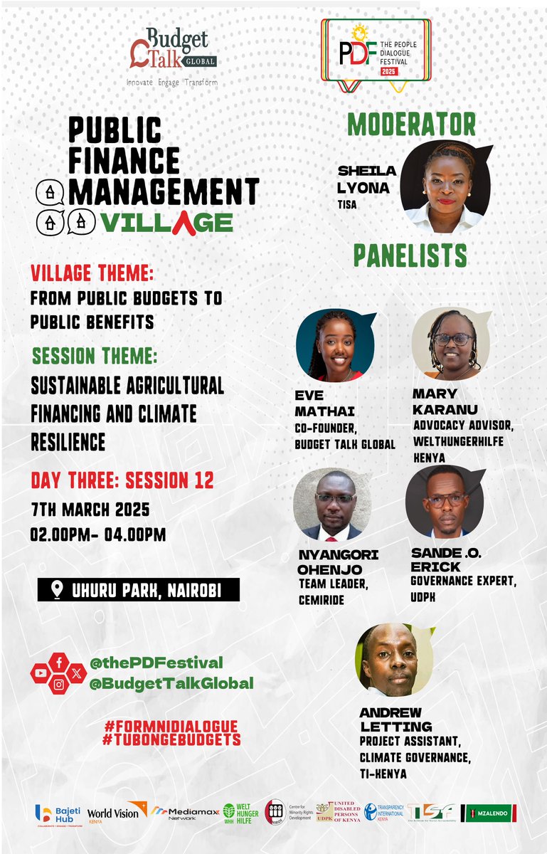 BudgeTalkGlobal's tweet image. 🌱 Don&apos;t miss this critical conversation at the #PFMVillage! 

We&apos;re diving deep into how public finance can drive #sustainableAgriculture &amp;amp; #climateresilience in Kenya🇰🇪! 

🌍This is our chance to explore impactful strategies that ensure food security while safeguarding our…