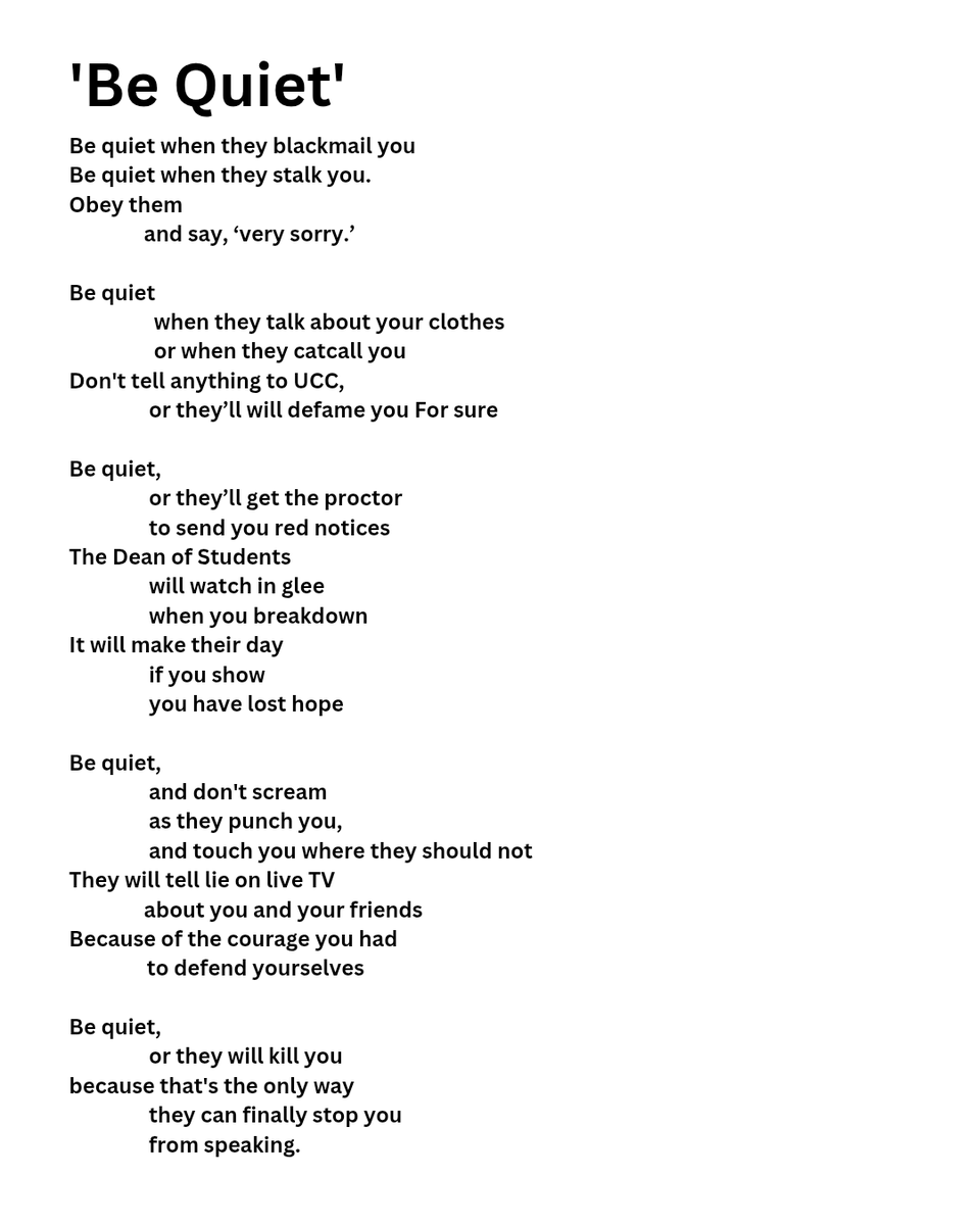 Day 6 of <a href="/SouthAsianUni/">South Asian University</a> posting all kinds of conference details, etc but when it came to their female student getting beaten up, the uni maintains deafening silence. Yesterday I made a cartoon about it, today I wrote a poem about it. They want me to give up hope but I won't.