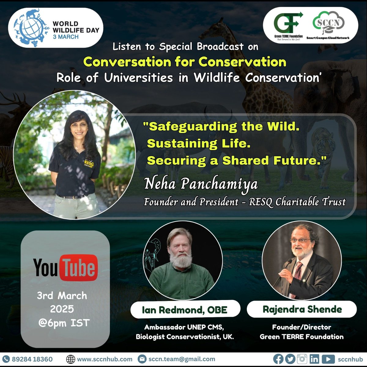 SmartCampusCloudNetwork (@sccnhub) on Twitter photo Watch the broadcast on YouTube @ 6pm IST on 3rd March 2025 celebrating World Wildlife Day
<a href="/4Apes/">Ian Redmond</a> <a href="/WWF/">WWF</a> <a href="/IUCN/">IUCN</a> <a href="/OIPAInternation/">OIPA International</a> Watch the broadcast on YouTube @ 6pm IST on 3rd March 2025 celebrating World Wildlife Day
<a href="/4Apes/">Ian Redmond</a> <a href="/WWF/">WWF</a> <a href="/IUCN/">IUCN</a> <a href="/OIPAInternation/">OIPA International</a>