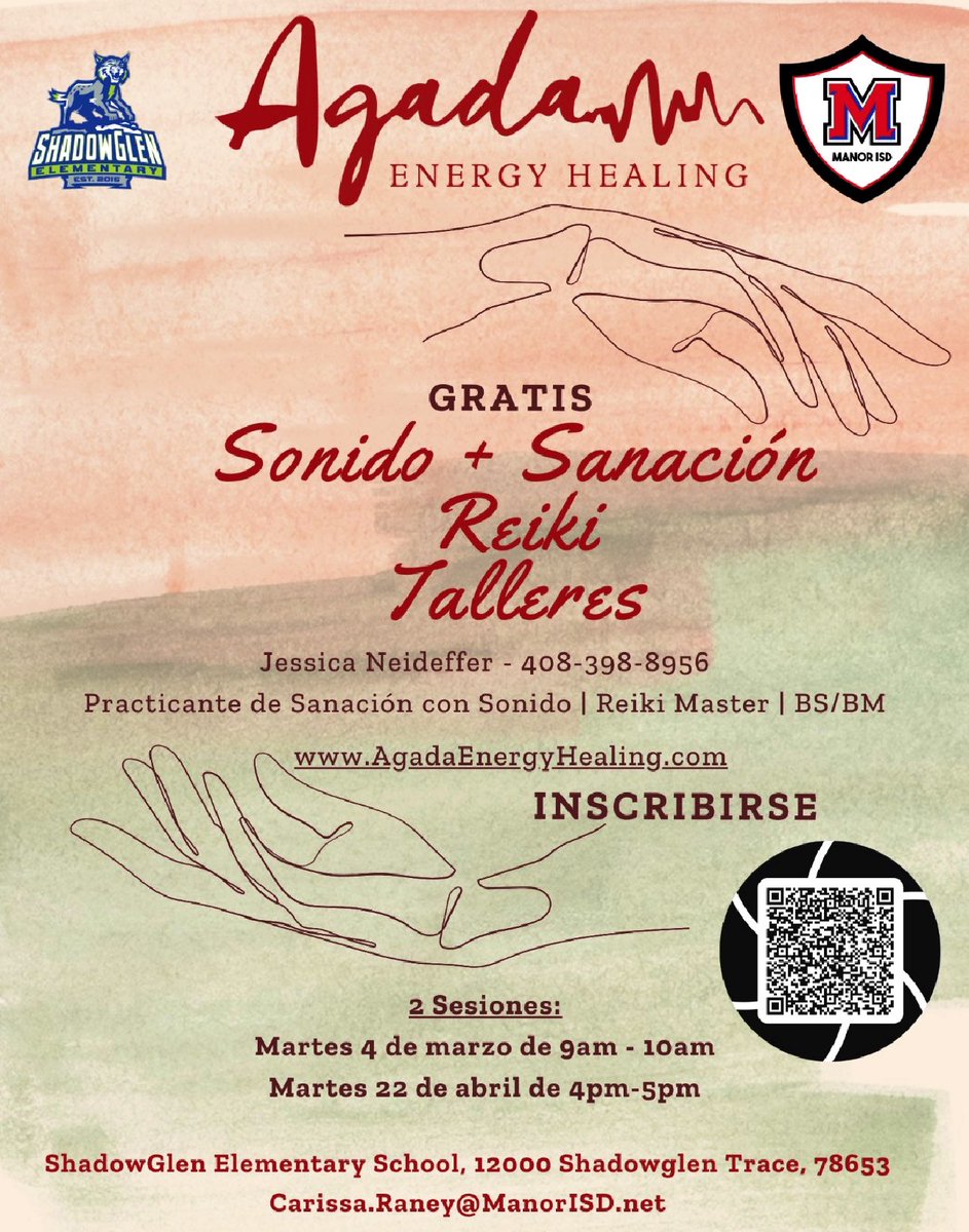 ShadowGlen ES (@shadowglenes) on Twitter photo 📣🧘🏼♀️Attention SGE Families: The next Sound Bowl Therapy session is happening on Tuesday, March 4th, at 10 AM! Sign up now to Rebalance, Regenerate, and Rejuvenate with Agada. For questions, email
Carissa.Raney@ManorlSD.net 📣🧘🏼♀️Attention SGE Families: The next Sound Bowl Therapy session is happening on Tuesday, March 4th, at 10 AM! Sign up now to Rebalance, Regenerate, and Rejuvenate with Agada. For questions, email
Carissa.Raney@ManorlSD.net