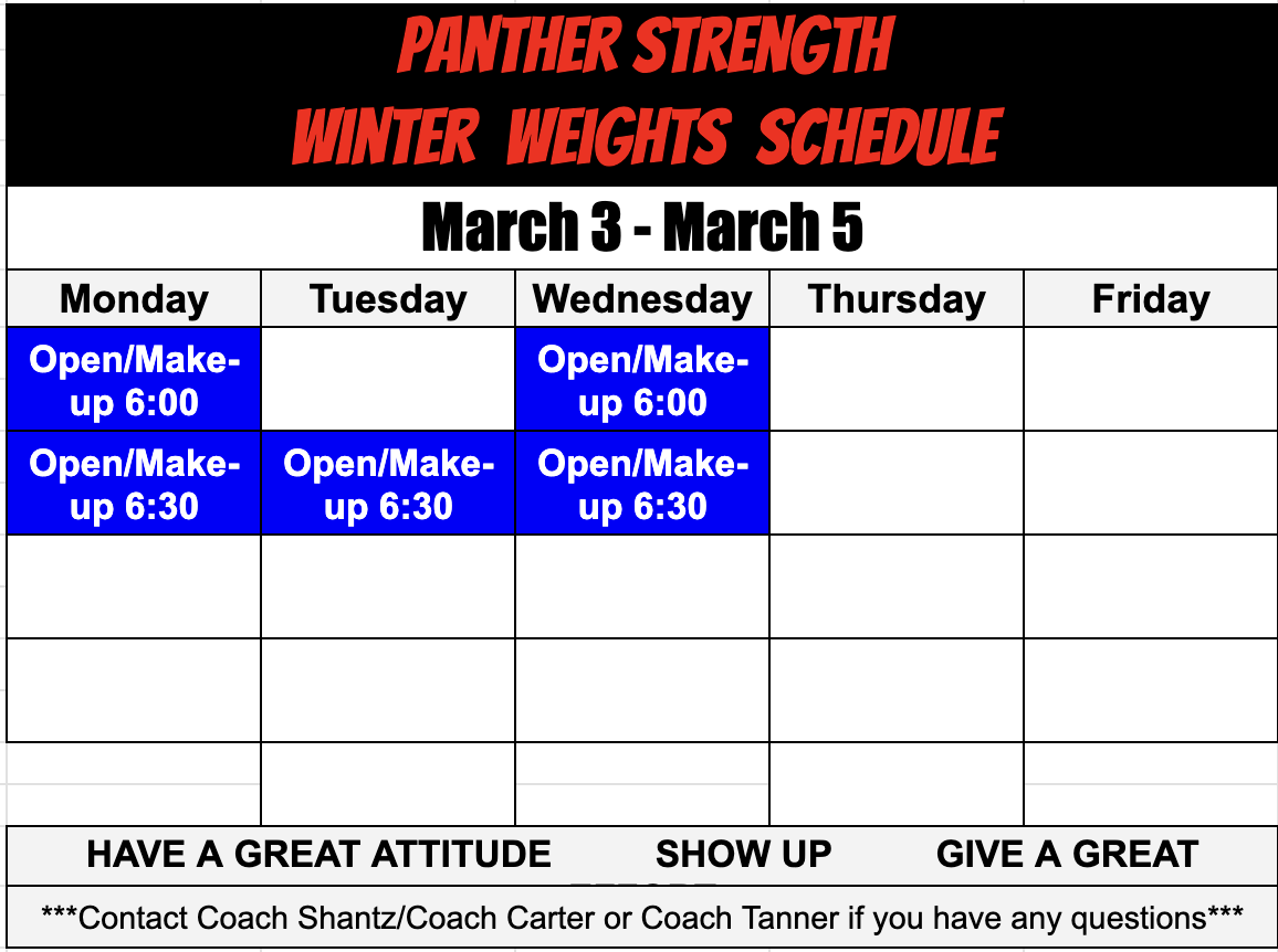 This week schedule then Spring break!